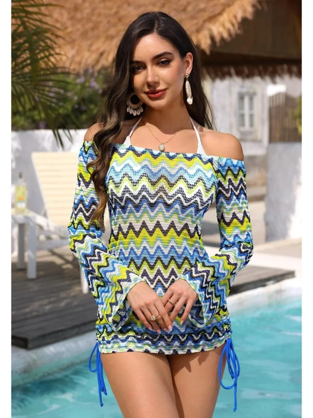 Summer Women's Boho Off-Shoulder Cover-Up - Sexy Hollow Out Bell Sleeve Swimsuit